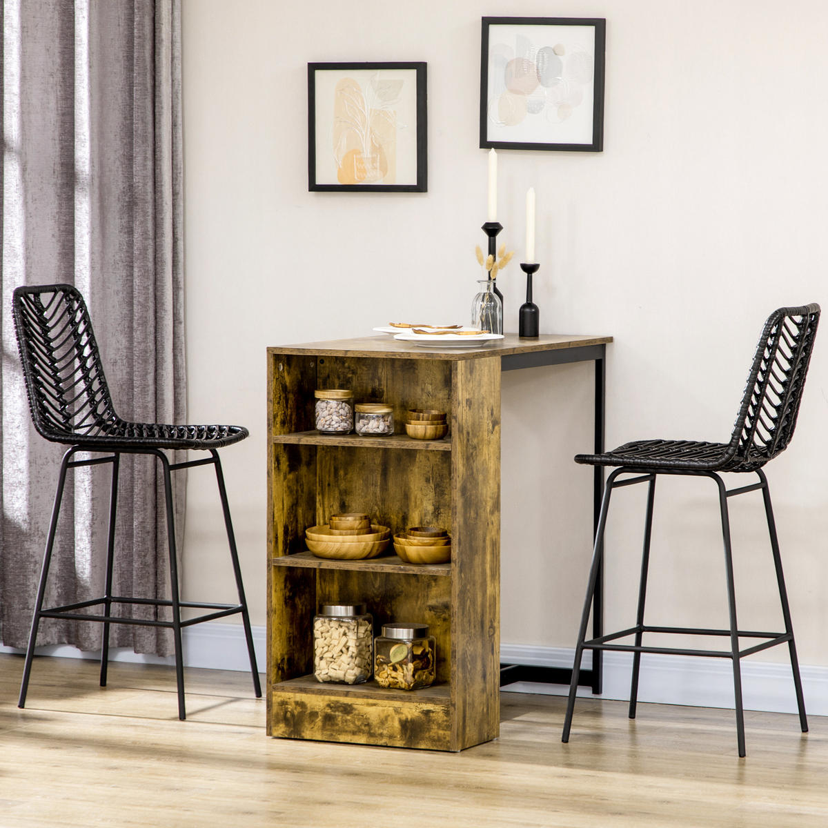 2ER-SET Barhocker, Bistrohocker mit Fußstütze, Stahlbeinen, 42,5 x 52 x 102 cm - Schwarz, Kunststoff/Metall (52/102/42.5cm) - HOMCOM