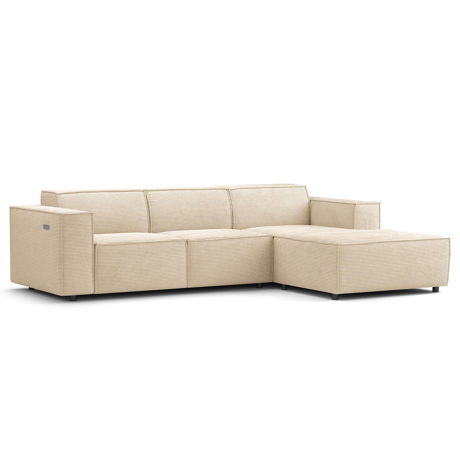 ECKSOFA mit Longchair - Beige/Schwarz, Kunststoff/Textil (260/177cm) - home24