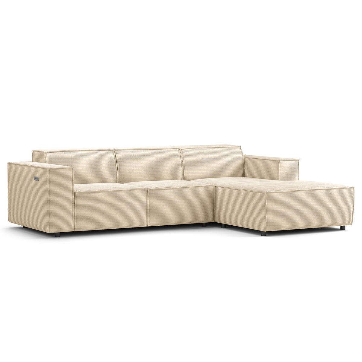 ECKSOFA mit Longchair - Beige/Schwarz, Kunststoff/Textil (260/177cm) - home24