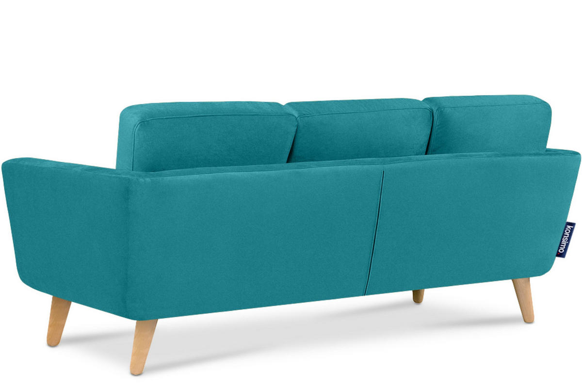 3-SITZER-ECKSOFA-LINKS TAGIO mit Ottomane , blau - Türkis/Braun, Buchenholz/Textil (190/151cm) - KONSIMO®