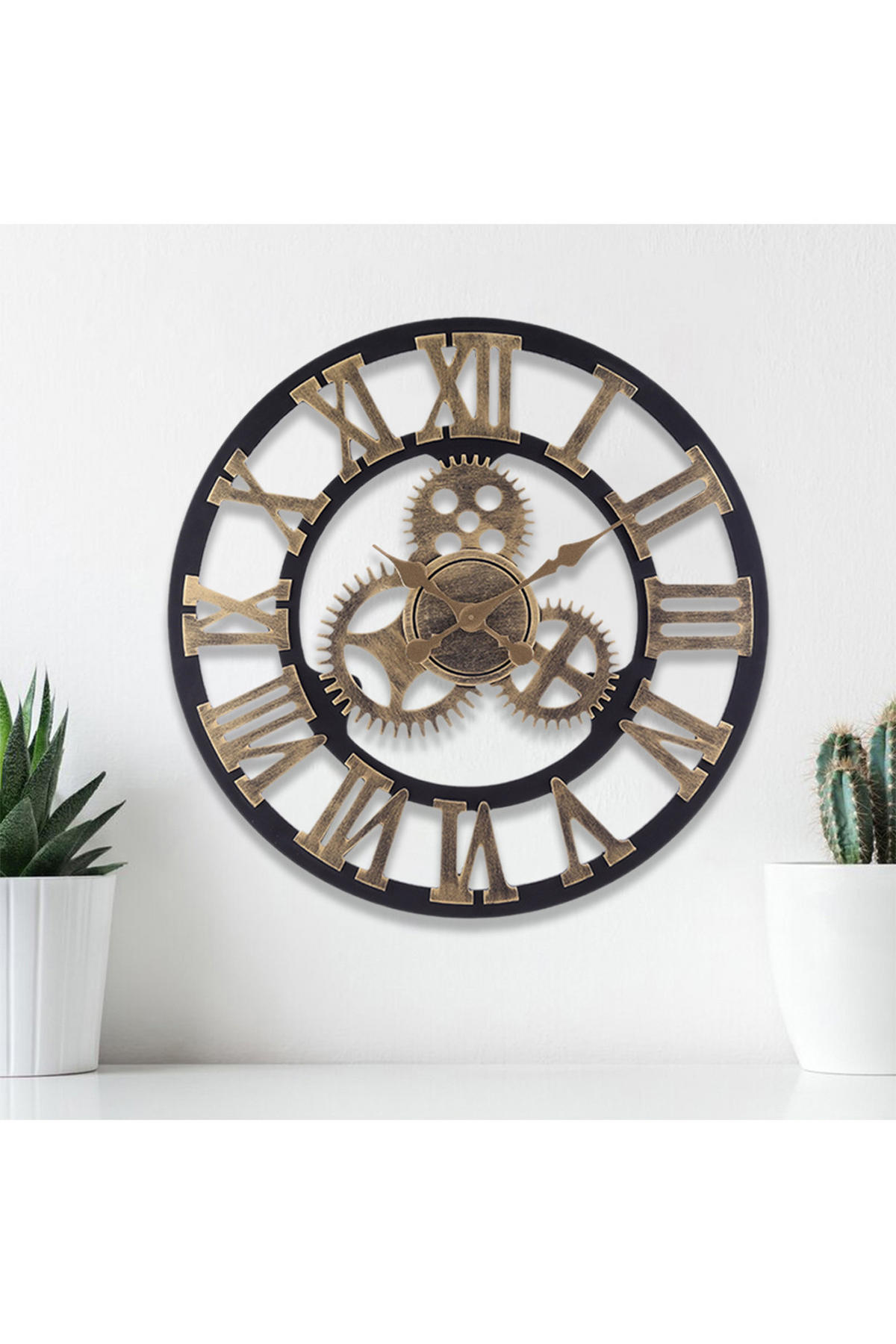 WANDUHR Industrie-Stil aus MDF in Gold Leises Uhrwerk Hochwertig Einfache Stromversorgung 58 x 58 x 4,5 cm - Goldfarben, Holzwerkstoff (58/4.5/58cm) - Livingandhome