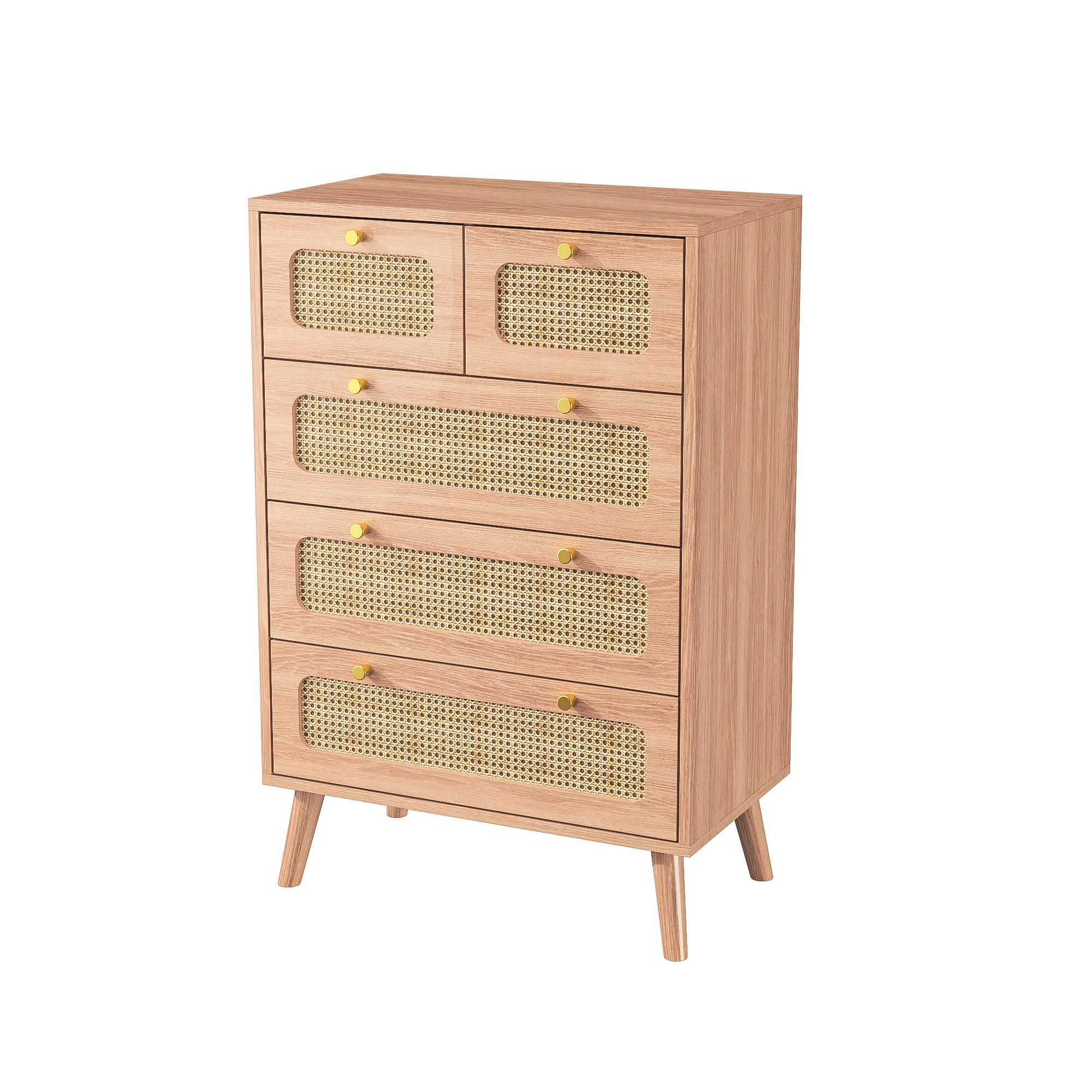KOMMODE Rattanoptik 60/34/91 cm Sideboard für Wohnzimmer - Naturfarben, Holz/Metall (34/91/60cm) - PARAFTA HOME