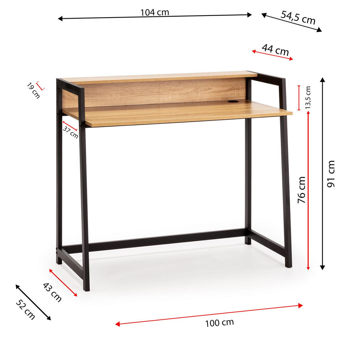 SCHREIBTISCH 105/56/92 Naia Eiche/Schwarz - Schwarz, Holzwerkstoff (56/105/92cm) - VS Venta-stock