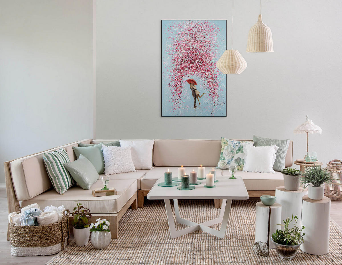 ACRYLBILD HANDGEMALT 80/120 cm - Blau/Pink, Holz/Textil (80/120cm) - KUNSTLOFT