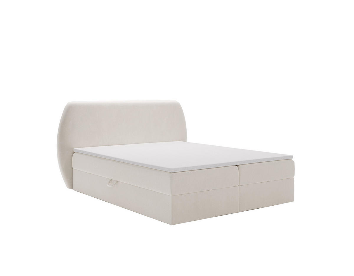 BOXBETT Bloom mit abgerundetem Kopfteil, Stoff Komodo Beige 120x200 cm - Beige, Holz (120/200cm) - Kaiser Möbel