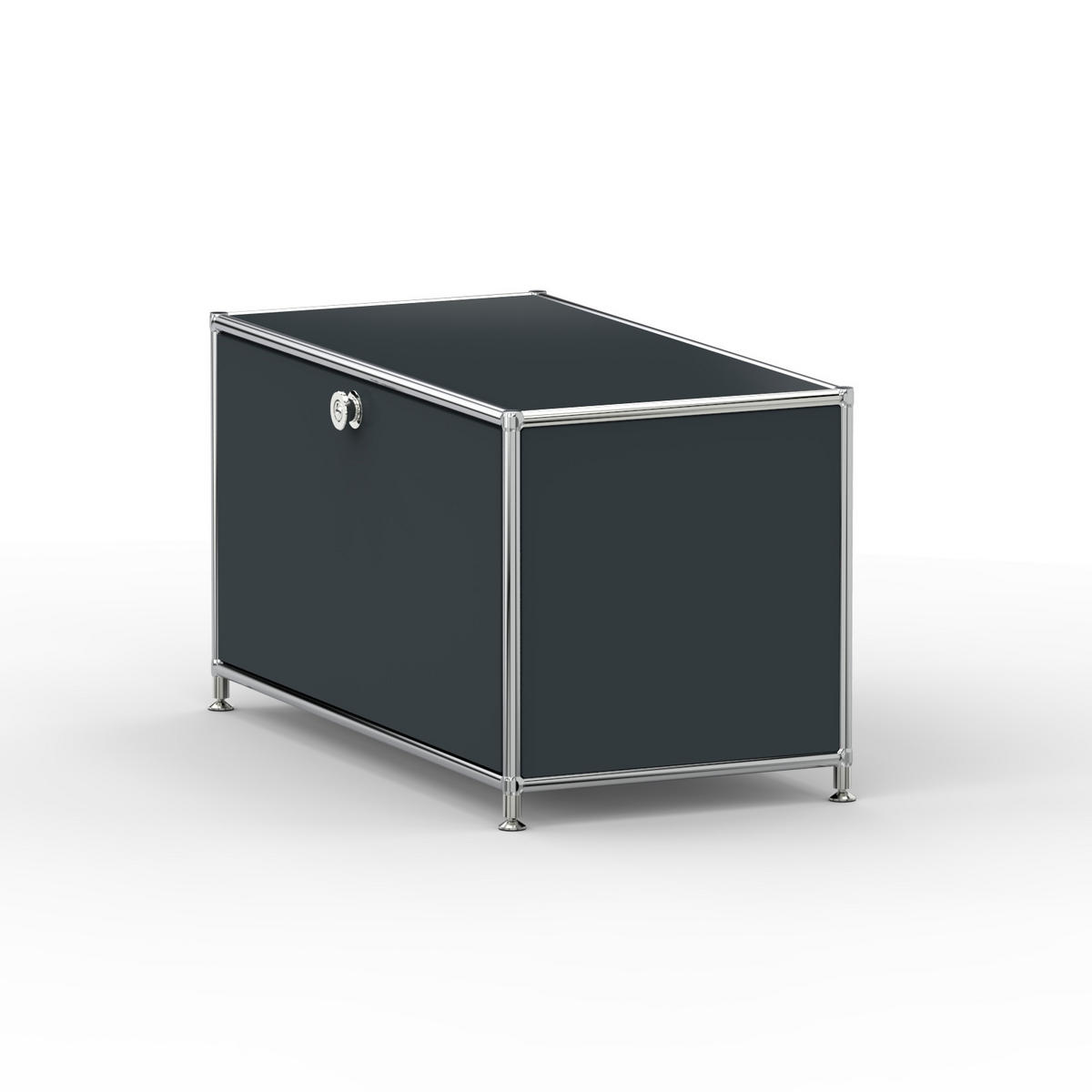 TV Board mit Klappe & Schloss, Breite 77 cm, Anthrazitgrau - Chromfarben/Silberfarben, Metall (40/43/77.2cm) - Versee