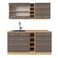 SINGLEKÜCHE R-Line Edelgrau/Goldkraft Eiche 160 cm ohne Arbeitsplatte - Honigeiche/Braun, Holzwerkstoff (160/81.6/46cm) - Vicco