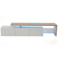 TV-SCHRANK modern, weiß Hochglanz, Holzoptik, Glasböden, LED, Stauraum - Weiß, Holz (200/42/39cm) - EuroLiving