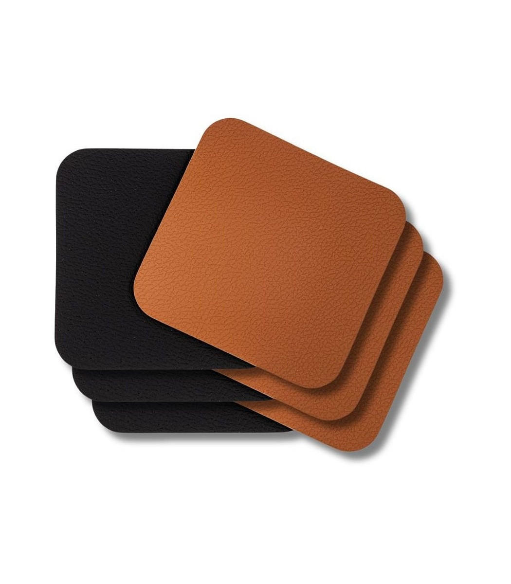 UNTERSETZER - Veganes Leder - Schwarz / Cognac - doppelseitig - 10 x 10 cm - 6 Stück - Schwarz/Braun, Kunststoff (10/10cm) - Cookinglife