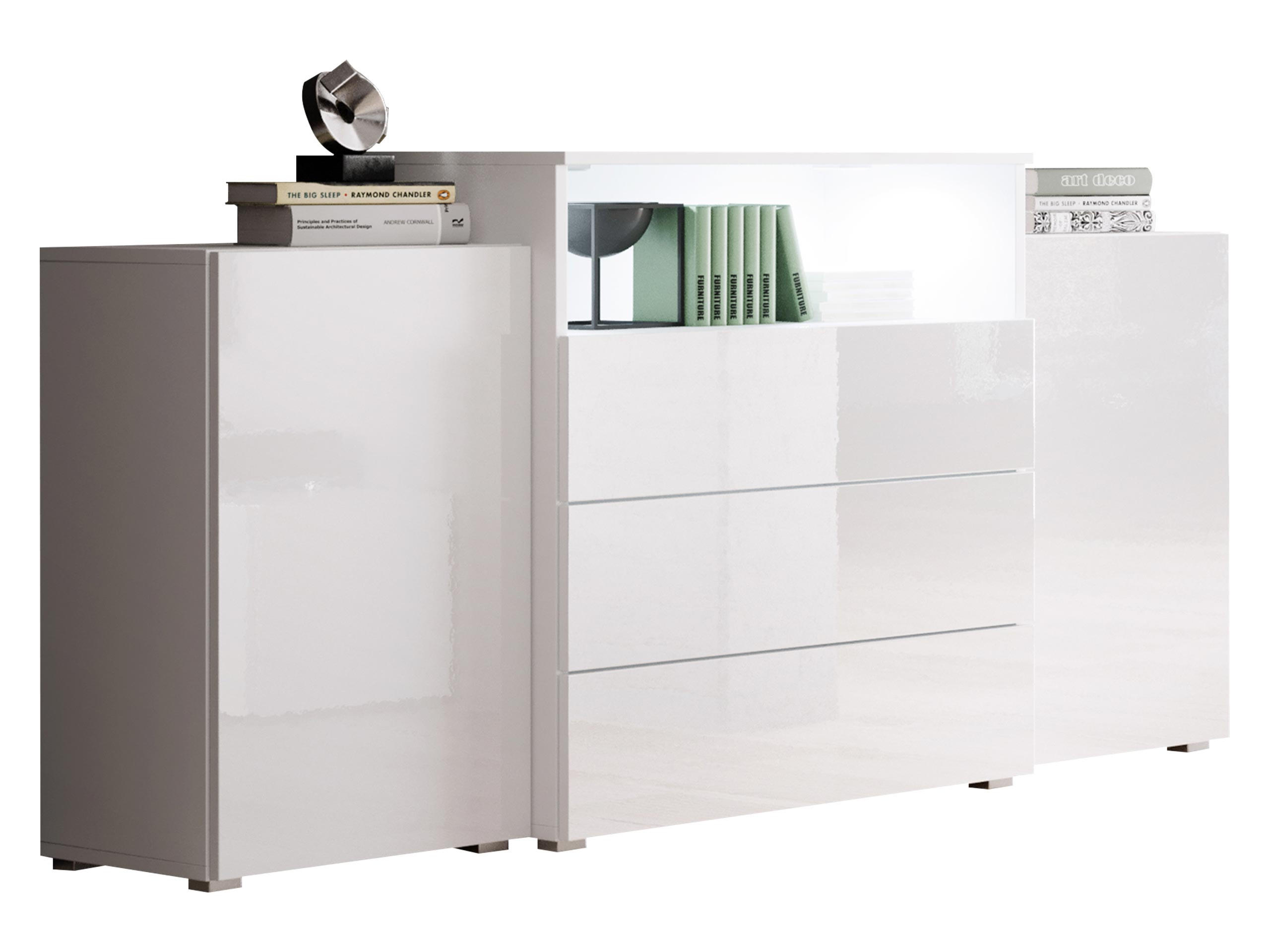 SIDEBOARD Urban III - weißer LED Beleuchtung - Weiß Hochglanz/Alufarben, Holzwerkstoff/Kunststoff (150/81/39cm) - MIRJAN24