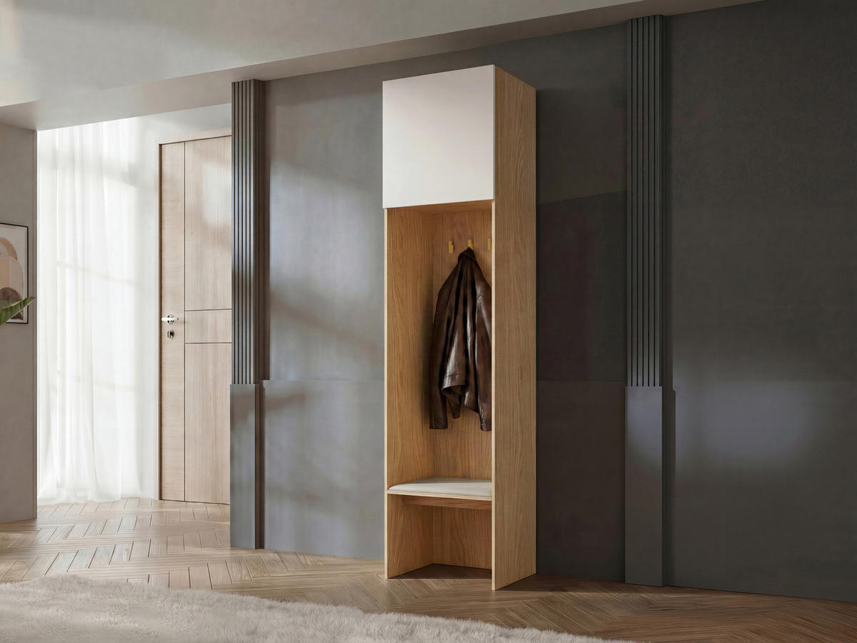 GARDEROBE MIT SITZBANK Soreno 58 L-R - Eichefarben/Beige, Holzwerkstoff/Kunststoff (58/237/47cm) - MIRJAN24