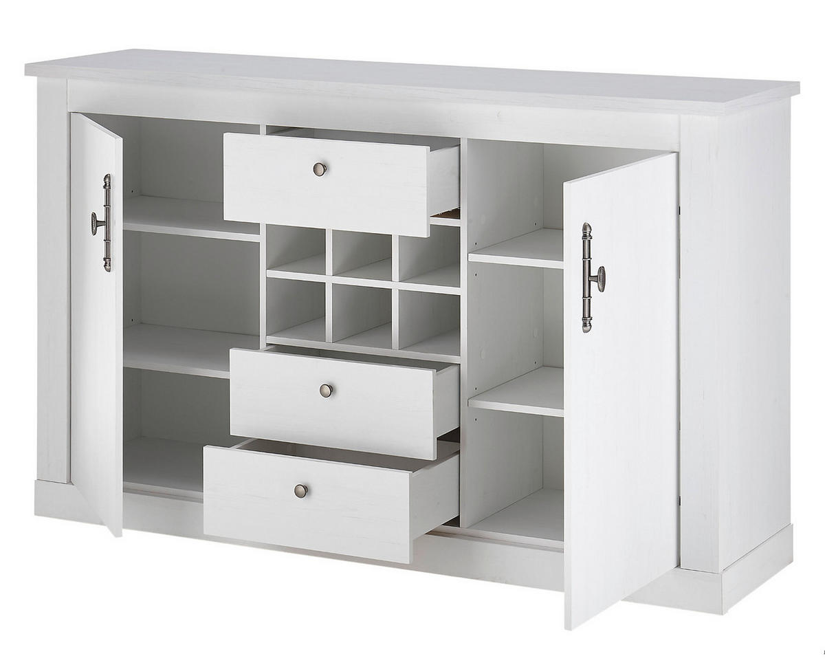 SIDEBOARD weiß Pinie Landhaus, hohe Kommode 166 x 100 cm, Soft-Close-Funktion - Weiß, Holzwerkstoff/Kunststoff (169/104/45cm) - Furn.Design