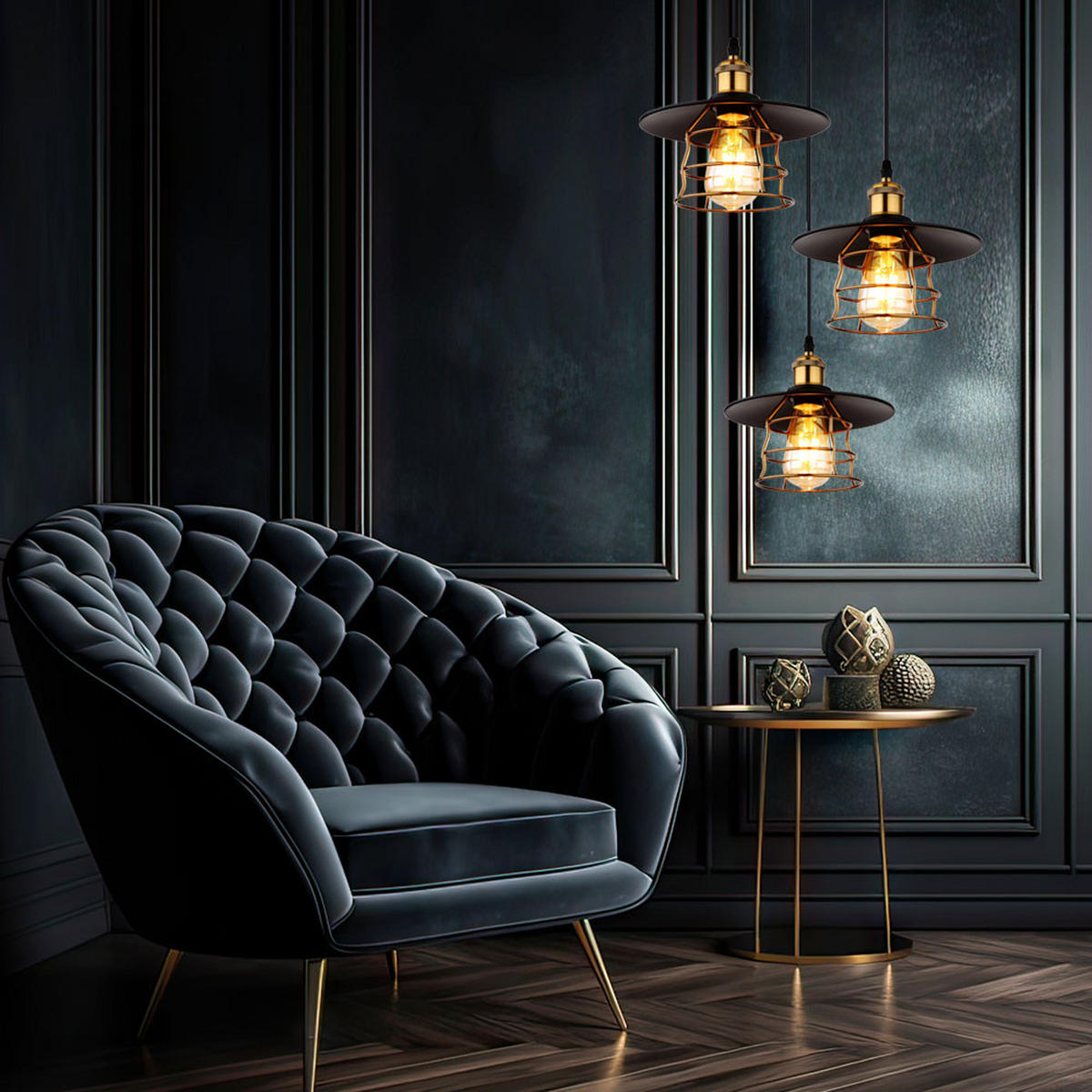 HÄNGELEUCHTE VIEJO Metall Schwarz Gitter - Schwarz, Metall (33/33/150cm) - Globo Lighting