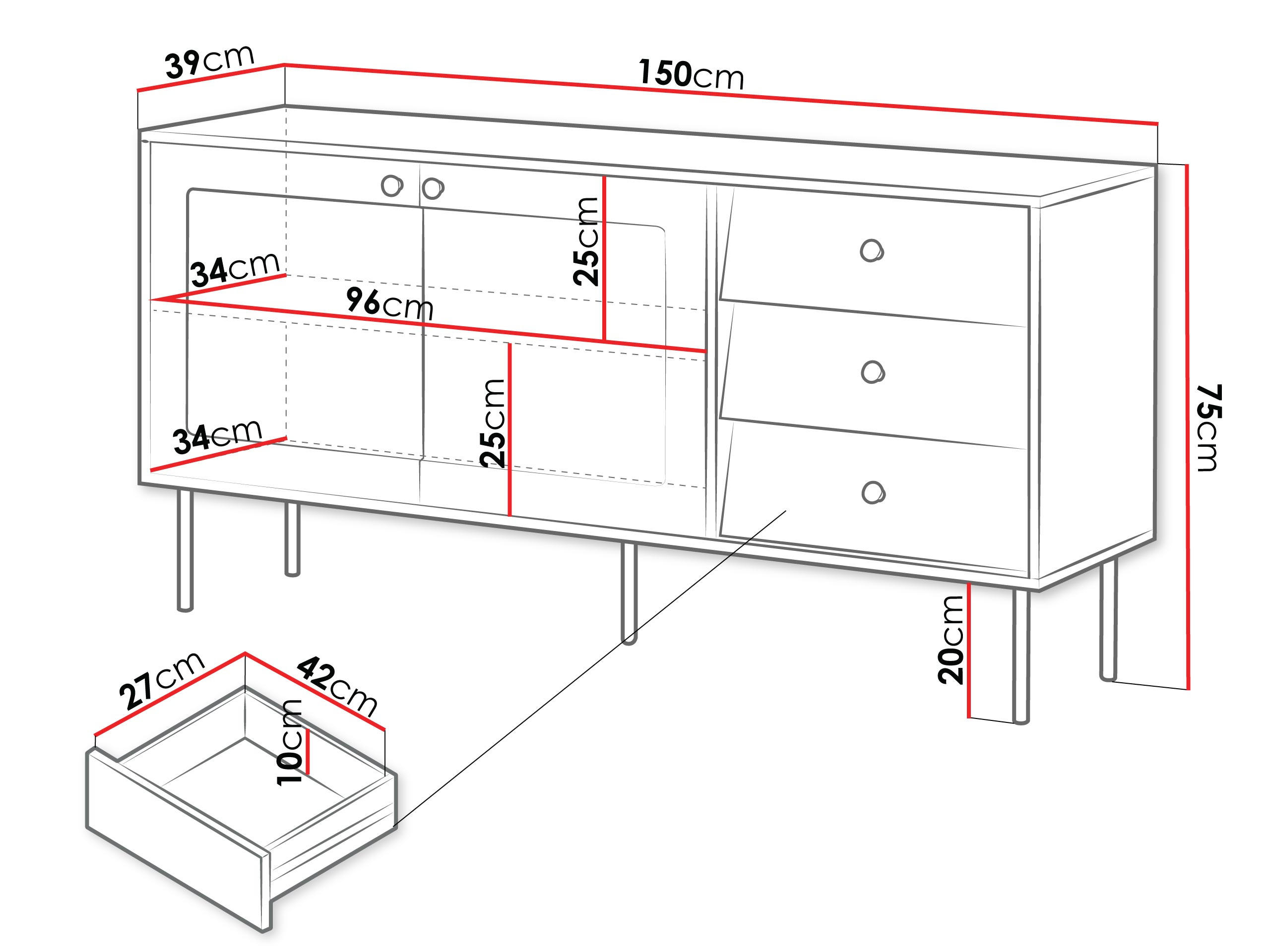 Thumbnail - Mirjan24 Sideboard, Weiß, Kunststoff, 3 Schubladen, Rechteckig, 150x75x39 cm, Wohnzimmer, Kommoden & Sideboards, Sideboa...