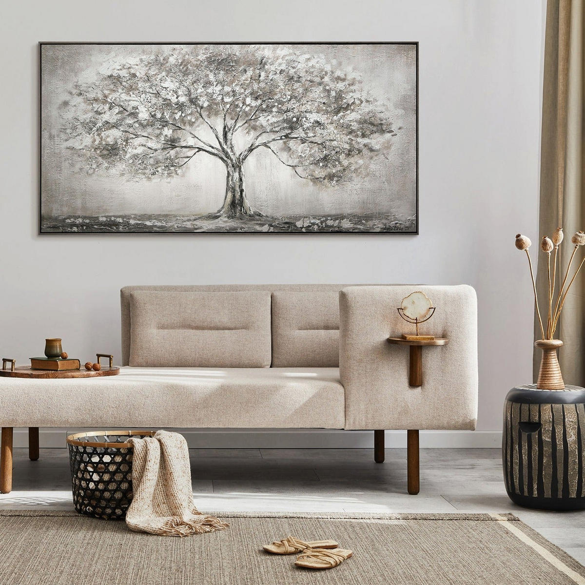 GEMÄLDE Lebensbaum Schattenfugenrahmen grau 100x50 cm - Grau, Holz (100/50cm) - YS-art gallery
