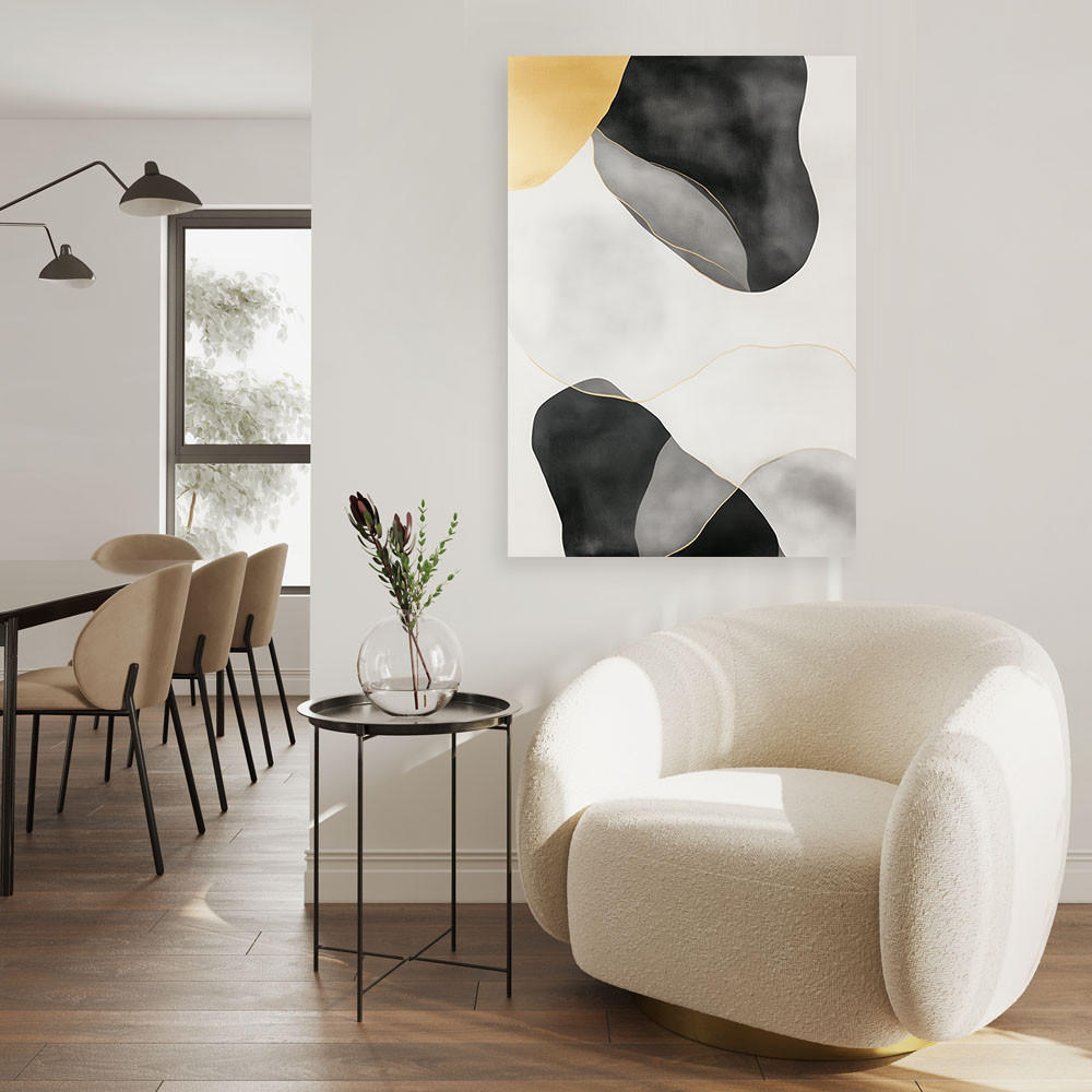 LEINWANDBILD Abstraktion in Flecken Gold Grau Schwarz 60x90cm - Grau, Textil (60/90cm) - Feeby