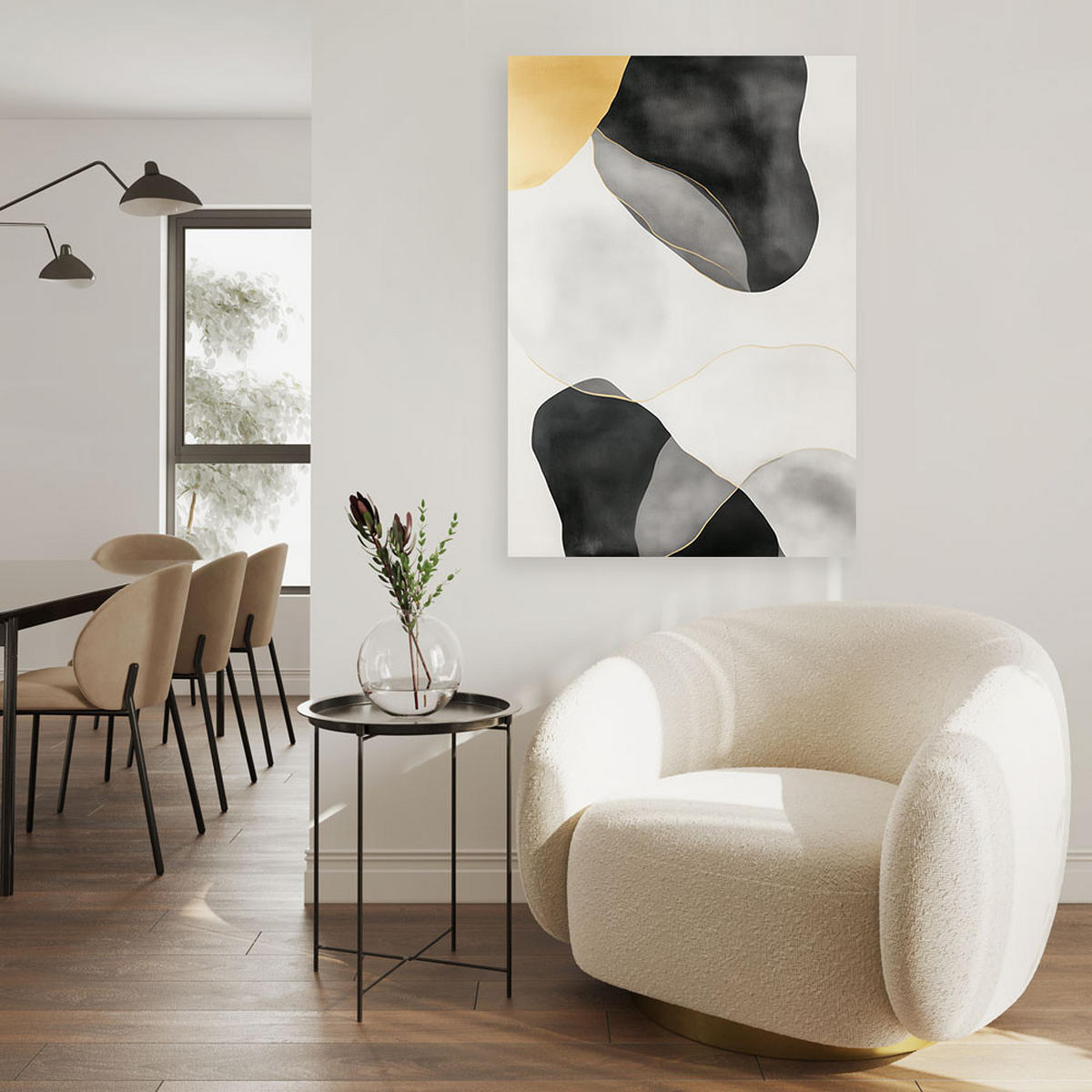 LEINWANDBILD Abstraktion in Flecken Gold Grau Schwarz 60x90cm - Grau, Textil (60/90cm) - Feeby