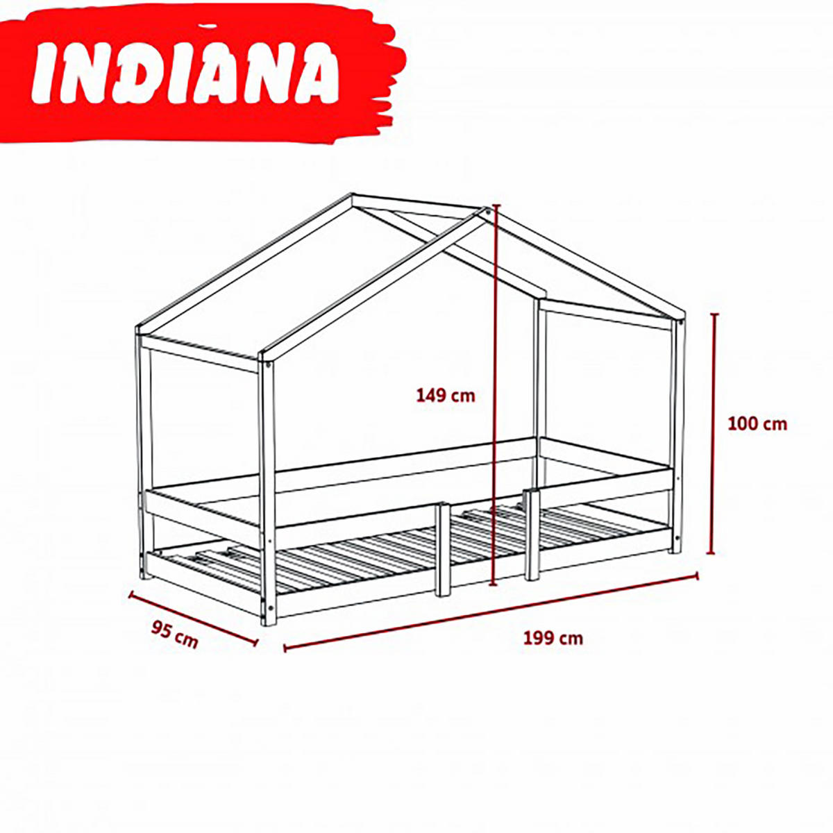 HAUSBETT INDIANA mit Lattenrost / Kinderbett 90x190 - Weiß - Weiß, Holz (90/190cm) - Weber Industries