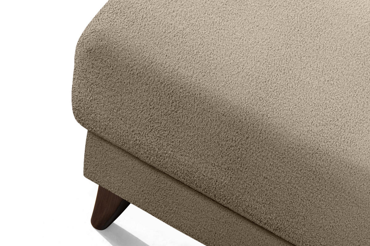 HOCKER GUSTAVO Fußstütze, Bouclé, Dunkelbeige - Graubraun/Beige, Holz/Holzwerkstoff (53/49/53cm) - KONSIMO®