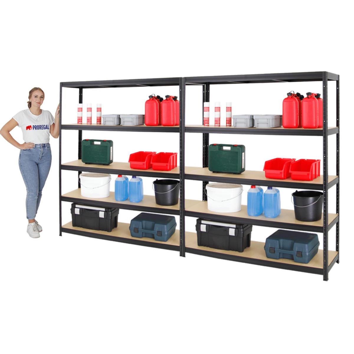 SCHWERLASTREGAL Giant Elephant 2er-Set mit 2x 180x150x45 cm Fachlast 200 kg Schwarz - Schwarz, Metall (300/180/45cm) - PROREGAL