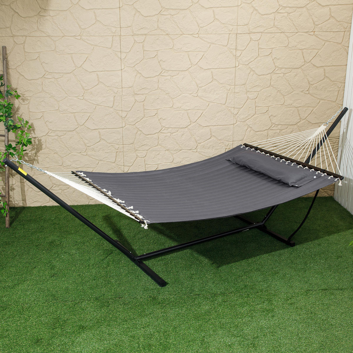 HÄNGEMATTE mit Gestell DE-13615 inkl. Kopfkissen Dunkelgrau - Dunkelgrau, Metall (140/110/368cm) - ComfortXL