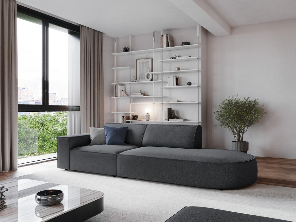 RECHTES-SOFA Jodie aus strukturiertem Stoff dunkelgrau 3 Sitzplätze - Dunkelgrau, Textil (102/70/262cm) - Micadoni
