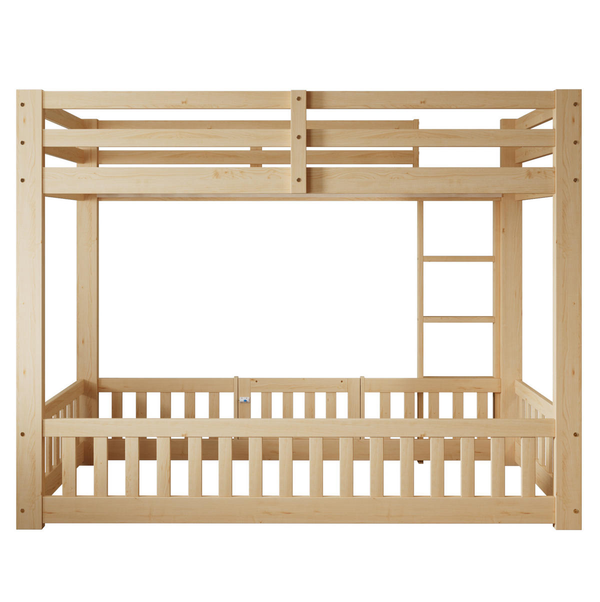 ETAGENBETT 90/200 cm aus Kiefern mit rechtwinkliger Treppe, Tür und freiem Raum darunter, Natur - Naturfarben, Holzwerkstoff (90/200cm) - Redom