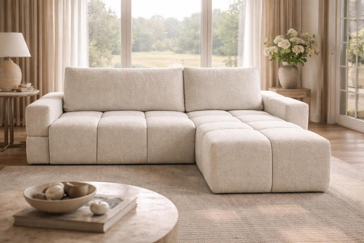 ECKSOFA L Hellbeige LORIN - Ecru, Textil (255/165cm) - Compleo24