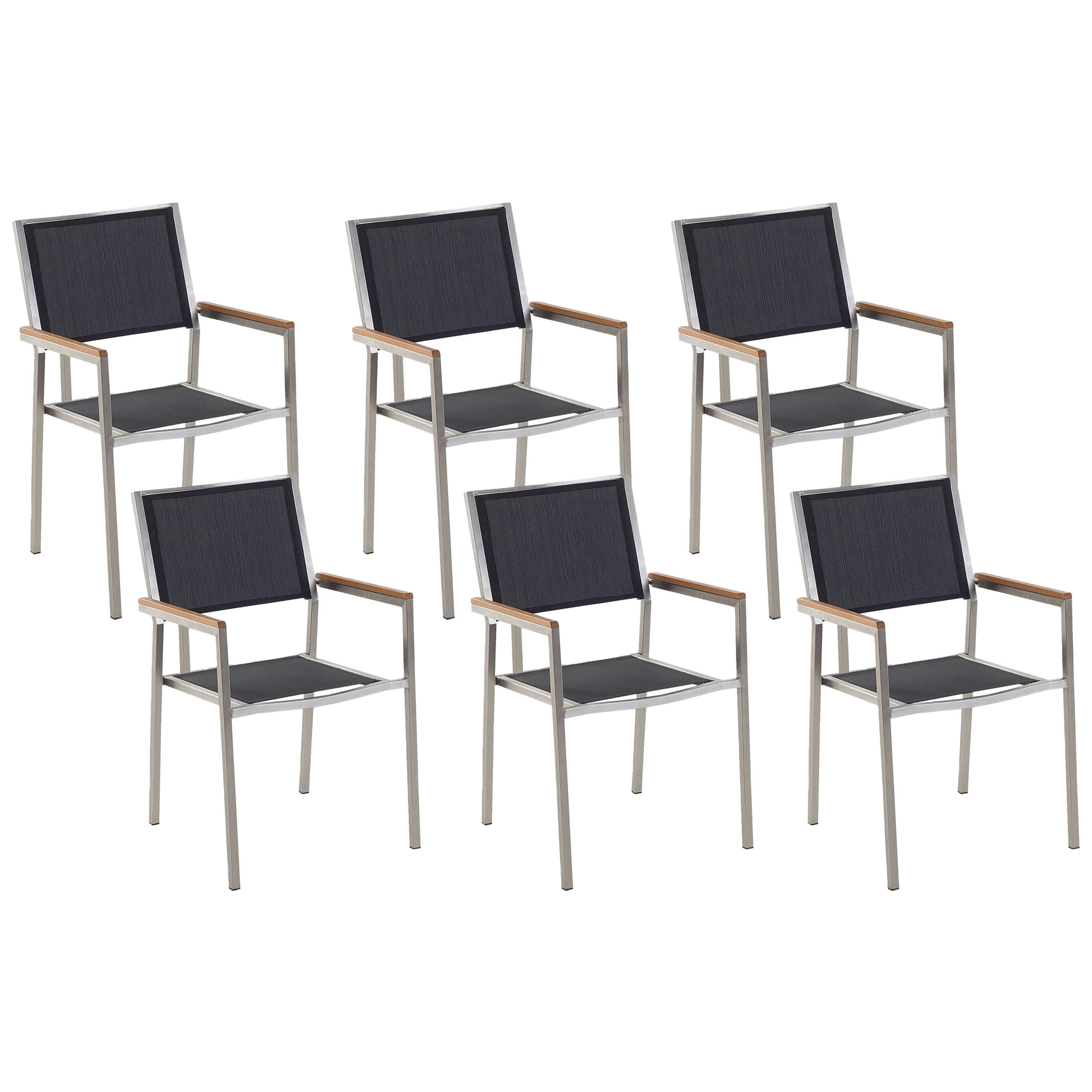 GARTENSTUHL 6er-Set schwarz Edelstahl Grosseto - Hellbraun/Silberfarben, Metall (55/87/58cm) - Beliani