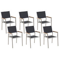 GARTENSTUHL 6er-Set schwarz Edelstahl Grosseto - Hellbraun/Silberfarben, Metall (55/87/58cm) - Beliani