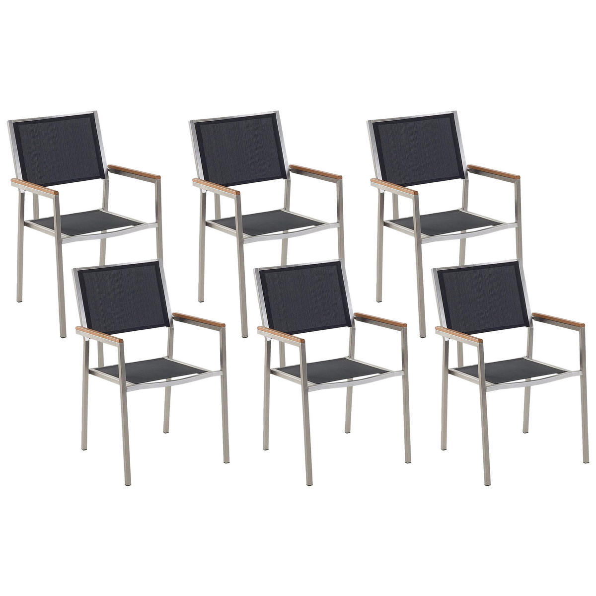 GARTENSTUHL 6er-Set schwarz Edelstahl Grosseto - Hellbraun/Silberfarben, Metall (55/87/58cm) - Beliani