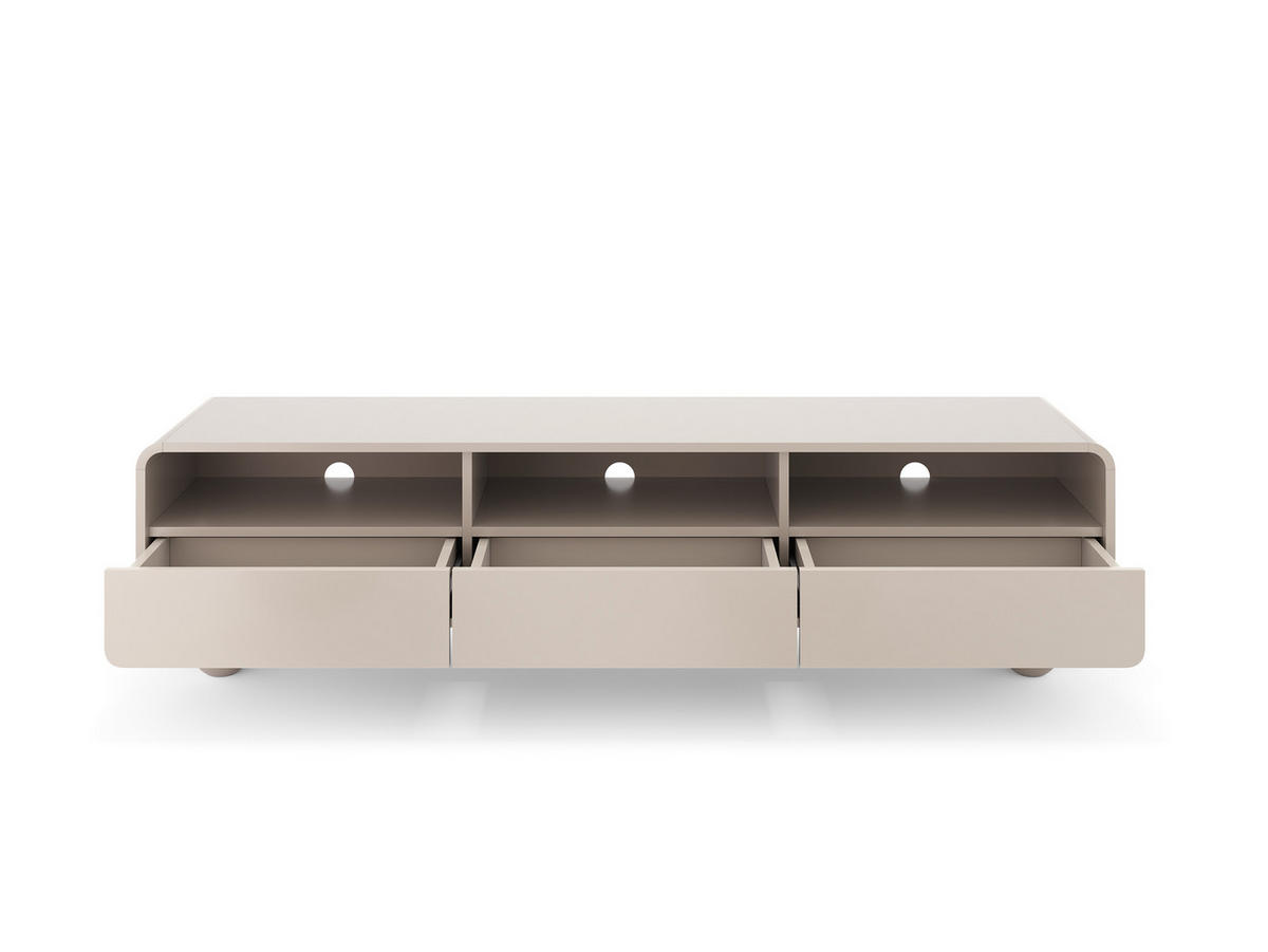 CASHMERE TV-Schrank mit Regalen und Türen – Modernes Design, kugelförmige Beine, 160 x 44 x 39 cm - Beige, Holzwerkstoff (180/44/39cm) - 3XE LIVING