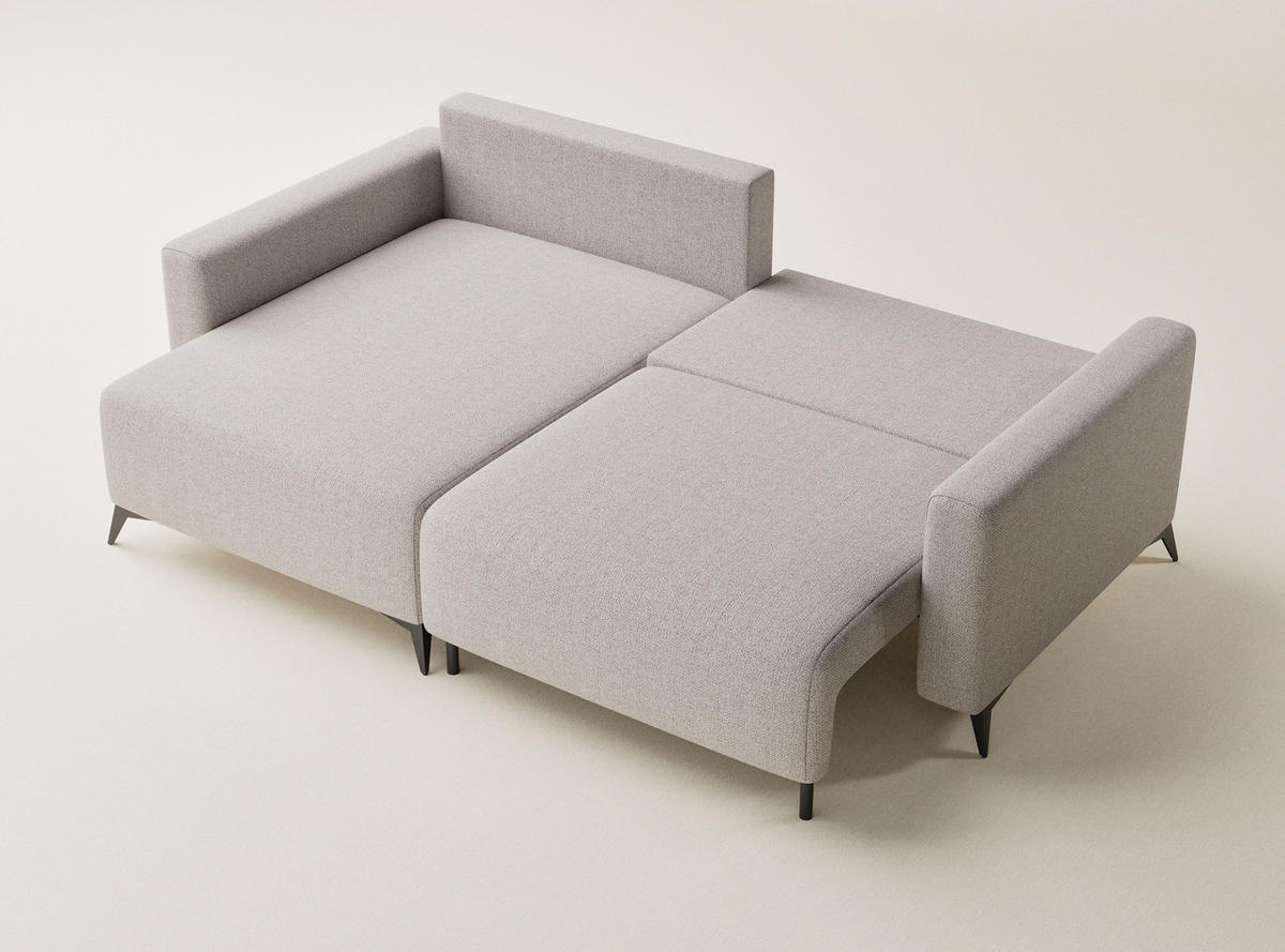 ECKSOFA MIT SCHLAFFUNKTION Leon Hellbeige Webstoff - Beige/Schwarz, Holz/Holzwerkstoff (148/239cm) - Maison de Reve