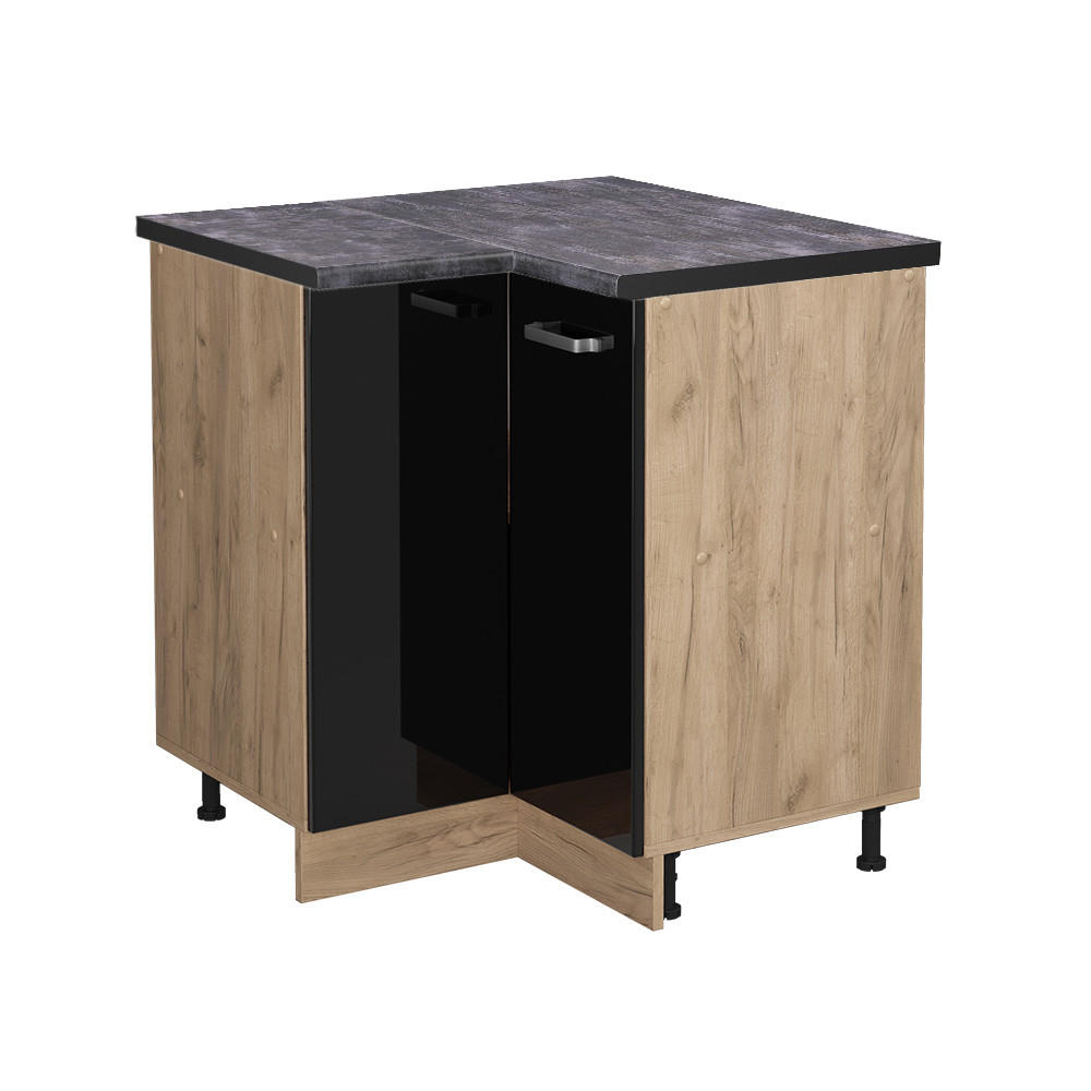 ECKUNTERSCHRANK R-Line Schwarz Hochglanz 75.6 cm, AP Anthrazit - Schwarz Hochglanz/Eiche Wotan, Holzwerkstoff (75.6/81.6/60cm) - Vicco