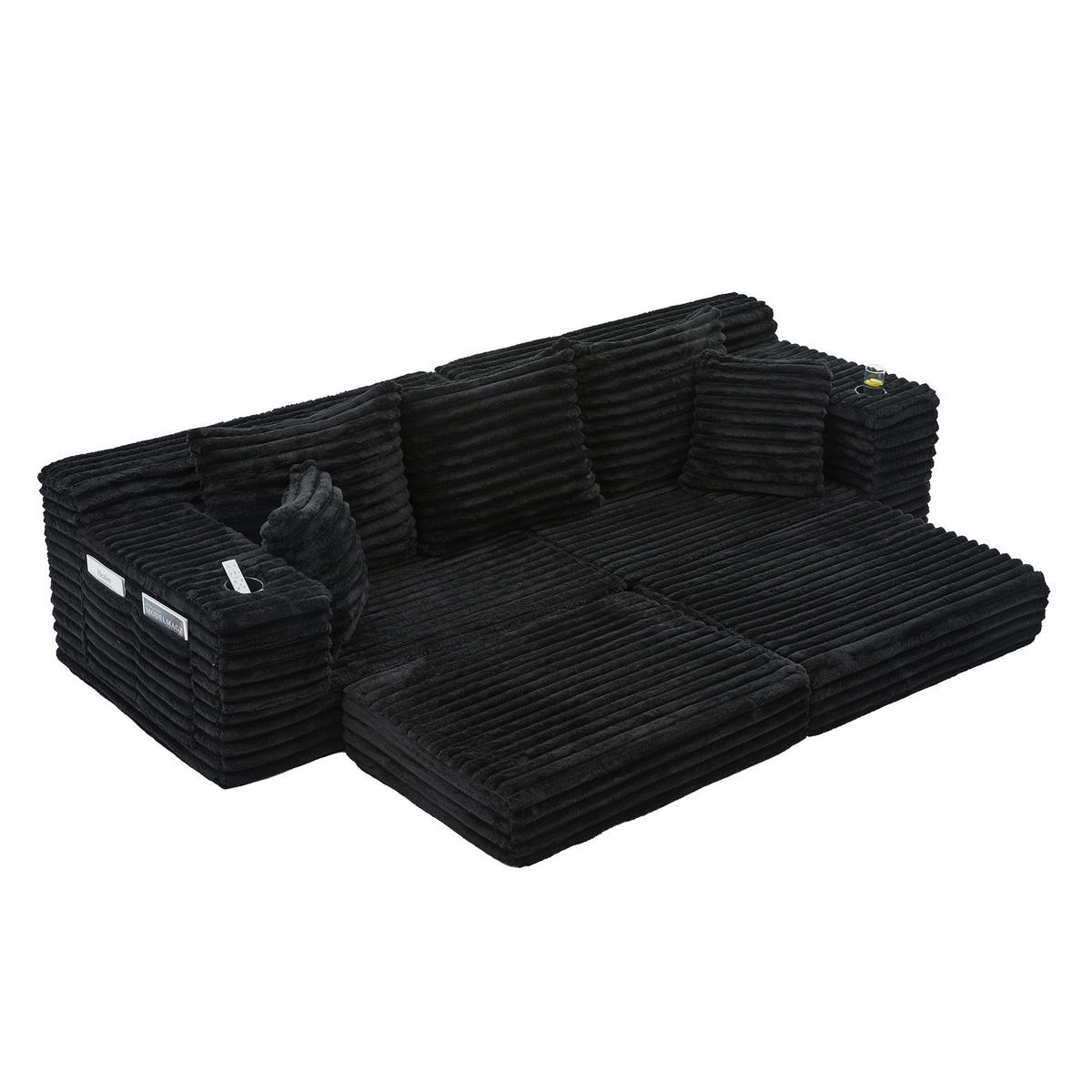 SCHLAFSOFA DE-33739 mit Seitentaschen Schwarz - Schwarz, Textil (107.48/34.25/38.58cm) - ComfortXL