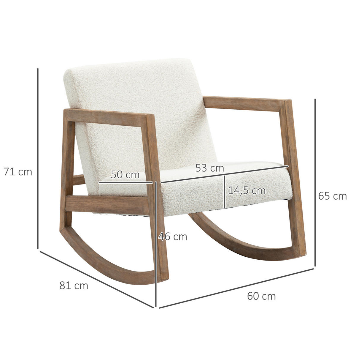 SCHAUKELSTUHL 60/81/71 cm mit Polsterung aus Kautschukholz, bis 150 kg belastbar - Creme, Textil (81/71/60cm) - BEAOK
