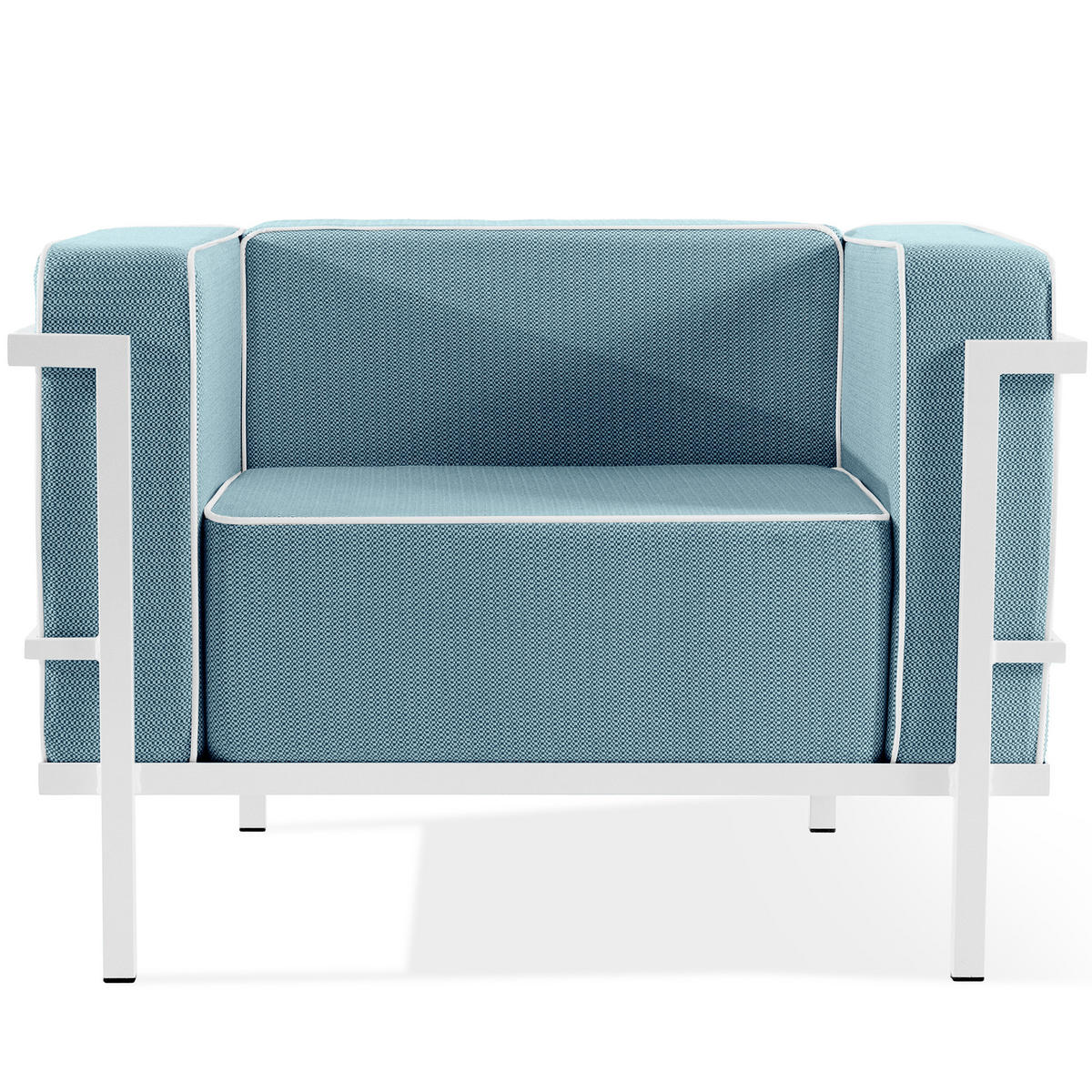 GARTENLOUNGE-SET TRIGLO 4-tlg., 1x Tisch, 2x Sessel, 1x Sofa 2-Sitzer, Modern, Weiß - Blau/Weiß, Glas/Textil - KONSIMO®