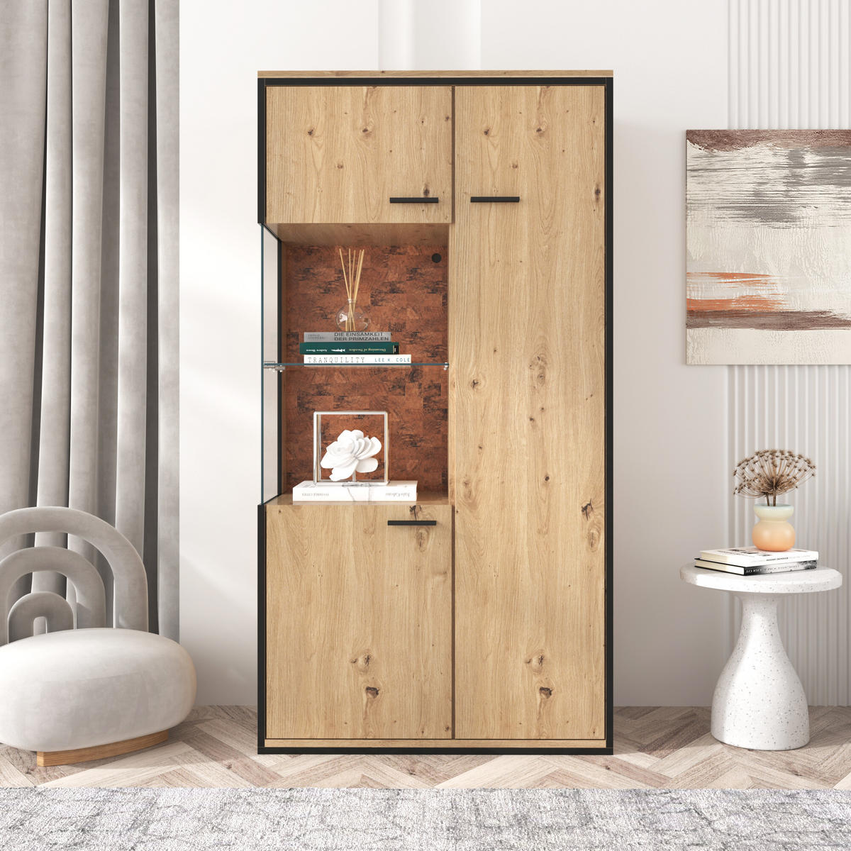 VITRINE-BUFFET Holzeffekt 78/40/150 cm - Braun, Glas/Holzwerkstoff (40/150/78cm) - Urban Meuble