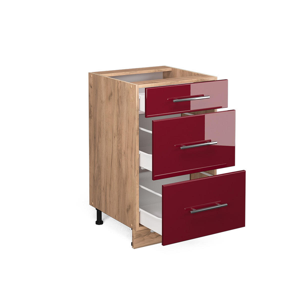 KÜCHENUNTERSCHRANK Fame-Line Bordeaux Hochglanz 50 cm, AP Anthrazit - Honigeiche/Bordeaux, Holzwerkstoff (50/82/60cm) - Vicco
