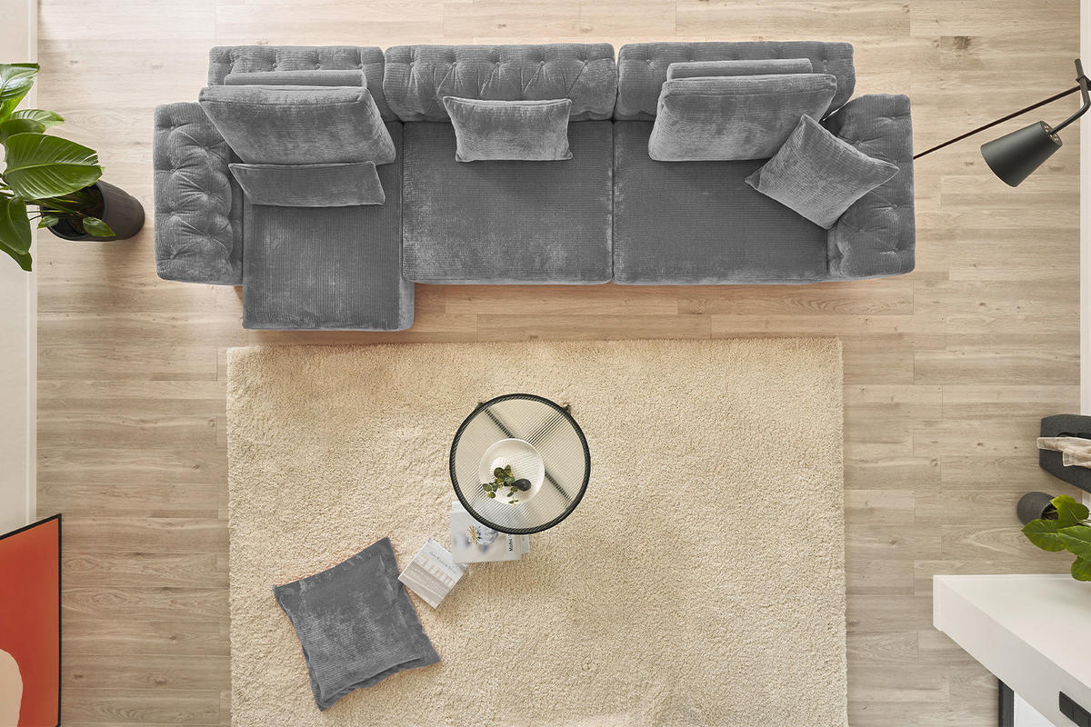 MODULSOFA SEPHI Grau Cord - Schwarz/Grau, Kunststoff/Textil (375/62/109cm) - KAWOLA