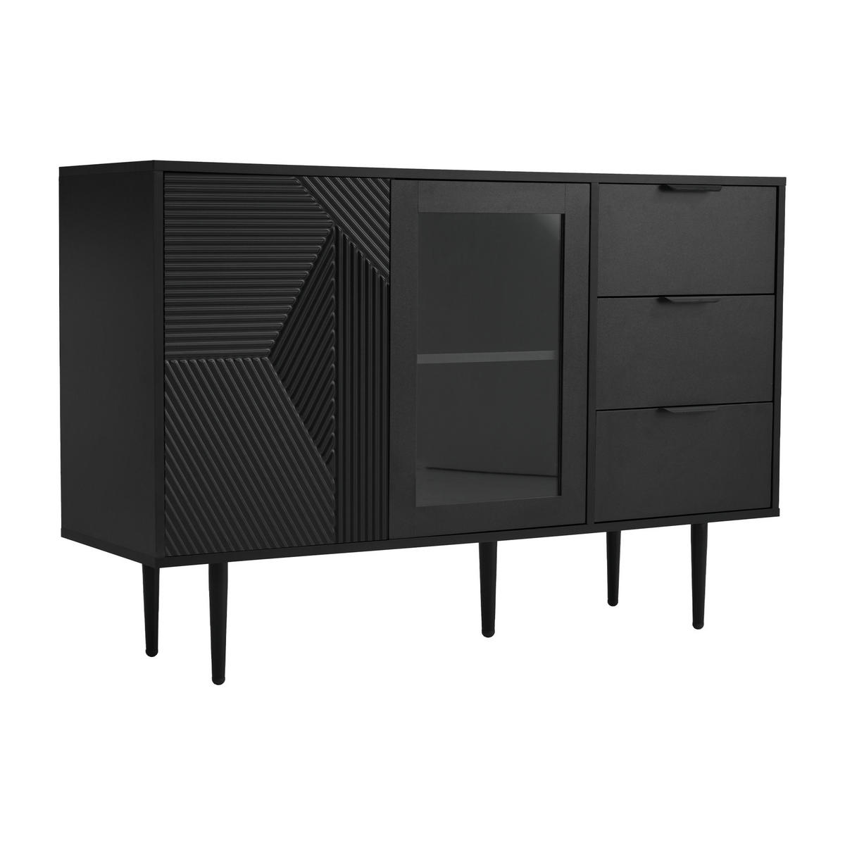 KOMMODE mit 3 Schubladen und 2 Türen Black 120/38/79.5 cm - Schwarz, Holz (38/79.5/120cm) - Urban Meuble