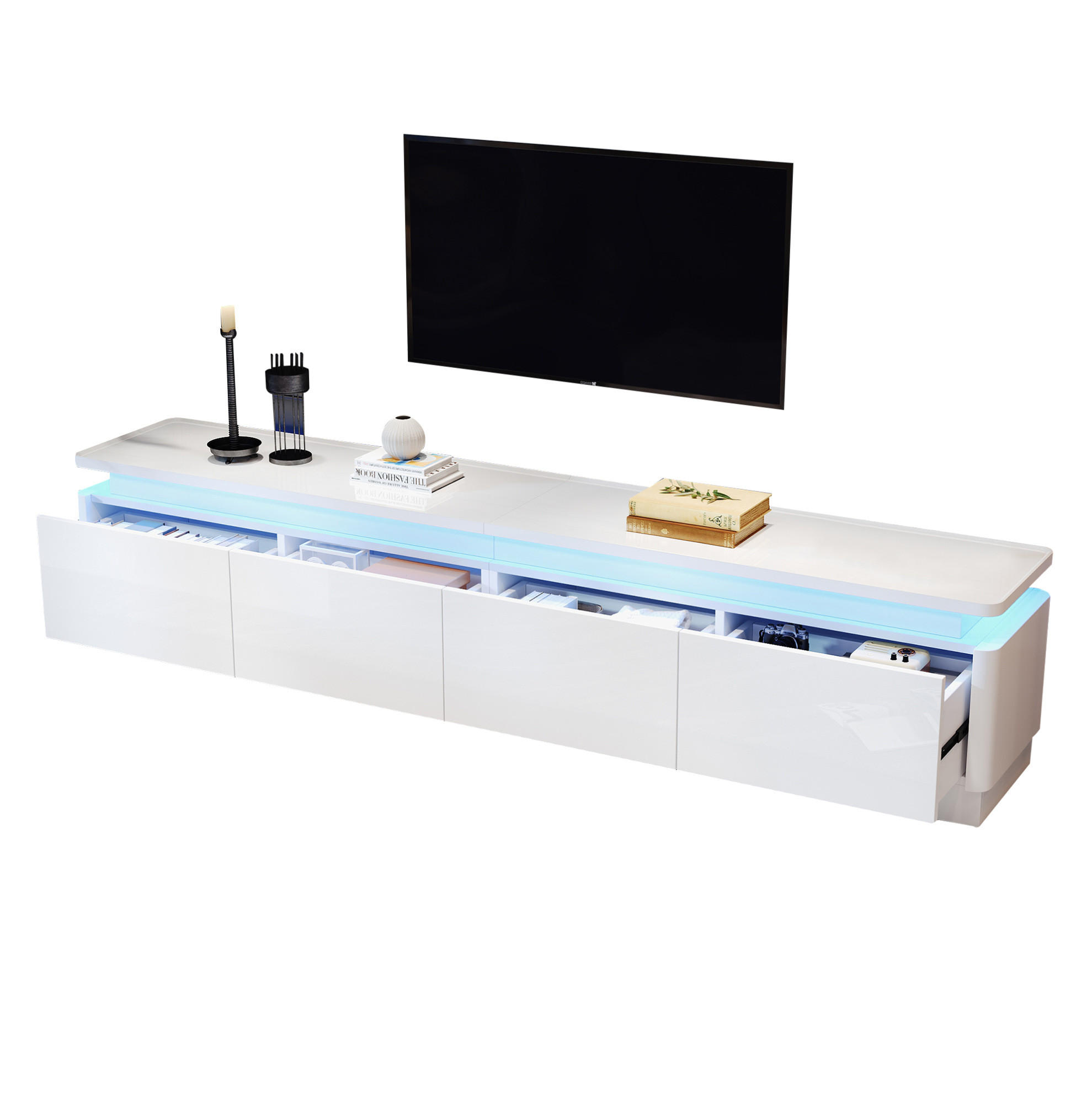 TV-SCHRANK mit 4 Schubladen 180 x 34 x 40 cm Hochglanz Weiß mit LED - Weiß, Holzwerkstoff (34/40/180cm) - Beauniv