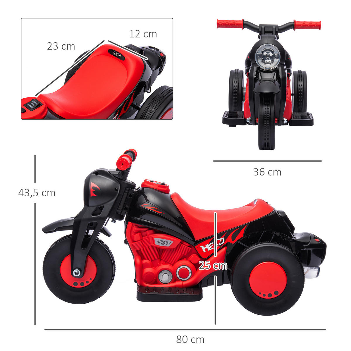 ELEKTRO-MOTORRAD DE-13093 Blubberfunktion Rot - Rot, Kunststoff (80/36/43.5cm) - ComfortXL