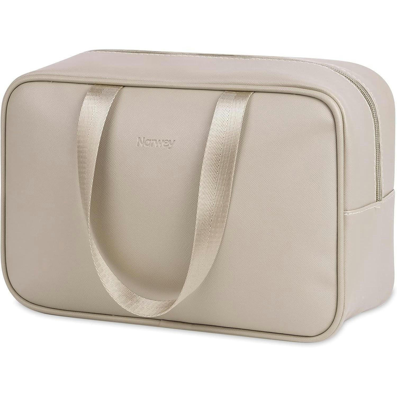 KULTURBEUTEL groß PU-Leder Braun 30 x 20 x 12 cm - Beige, Kunststoff (1/1/2cm)