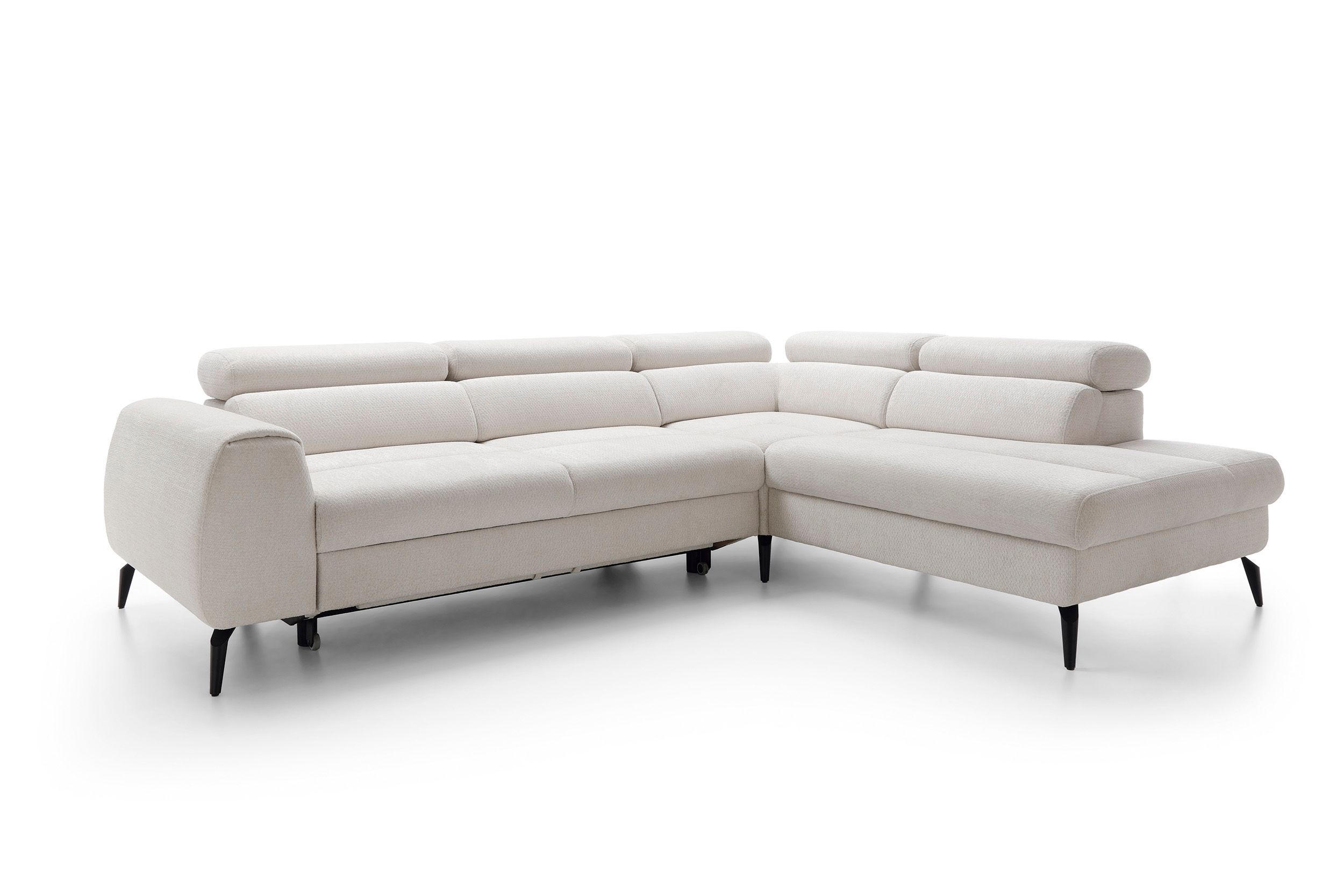 ECKSOFA NOTE Creme Chenille mit Schlaffunktion - Creme, Holz (271/216cm) - MASSENO