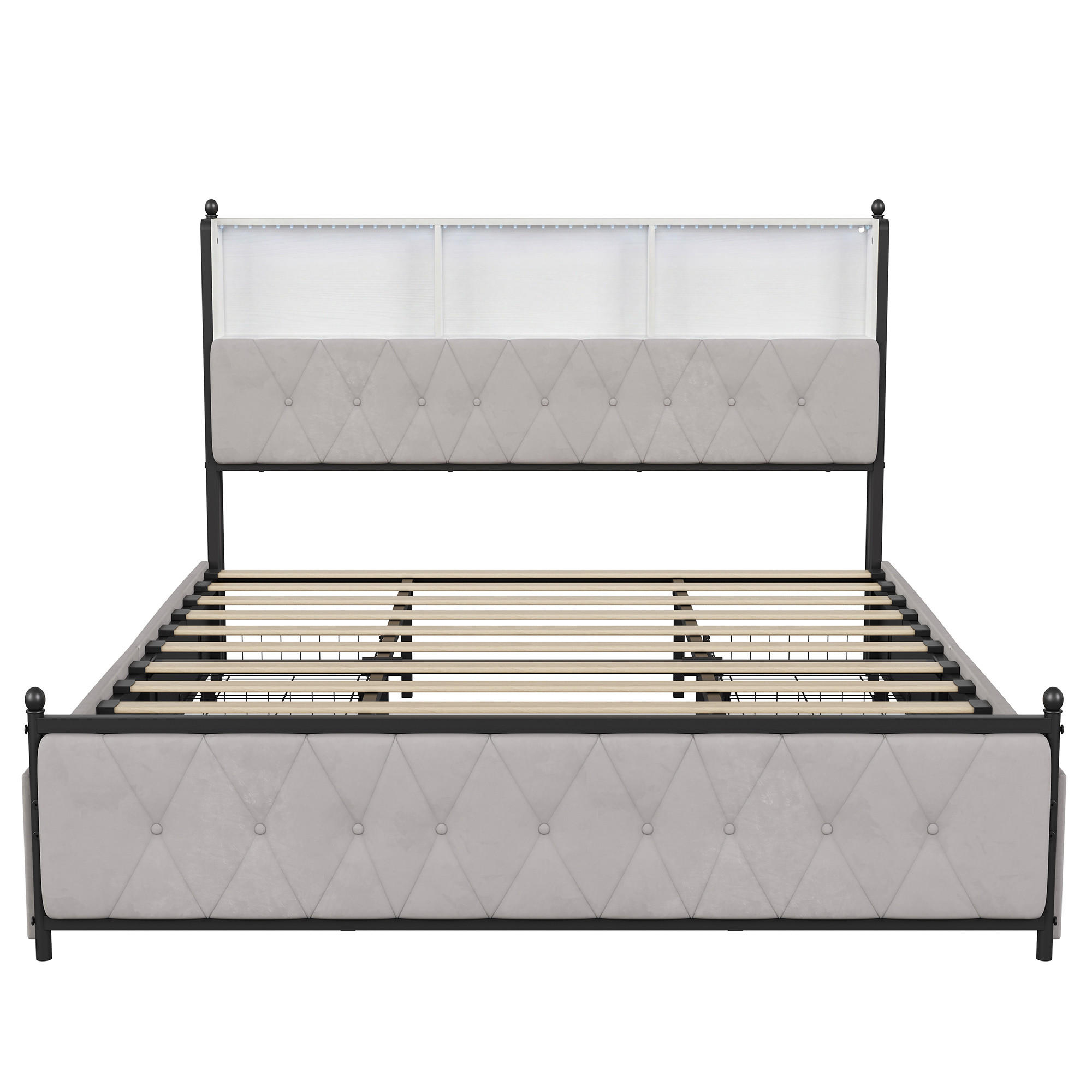 POLSTERBETT 180x200 cm LED USB 4 Schubladen Samt Beige - Beige, Metall (180/200cm)