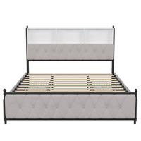 POLSTERBETT 180x200 cm LED USB 4 Schubladen Samt Beige - Beige, Metall (180/200cm)