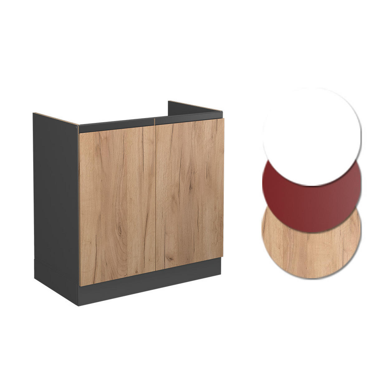 SPÜLENUNTERSCHRANK R-Line Goldkraft Eiche 80 cm, AP Anthrazit - Anthrazit/Eiche Wotan, Holzwerkstoff (80/81.6/60cm) - Vicco