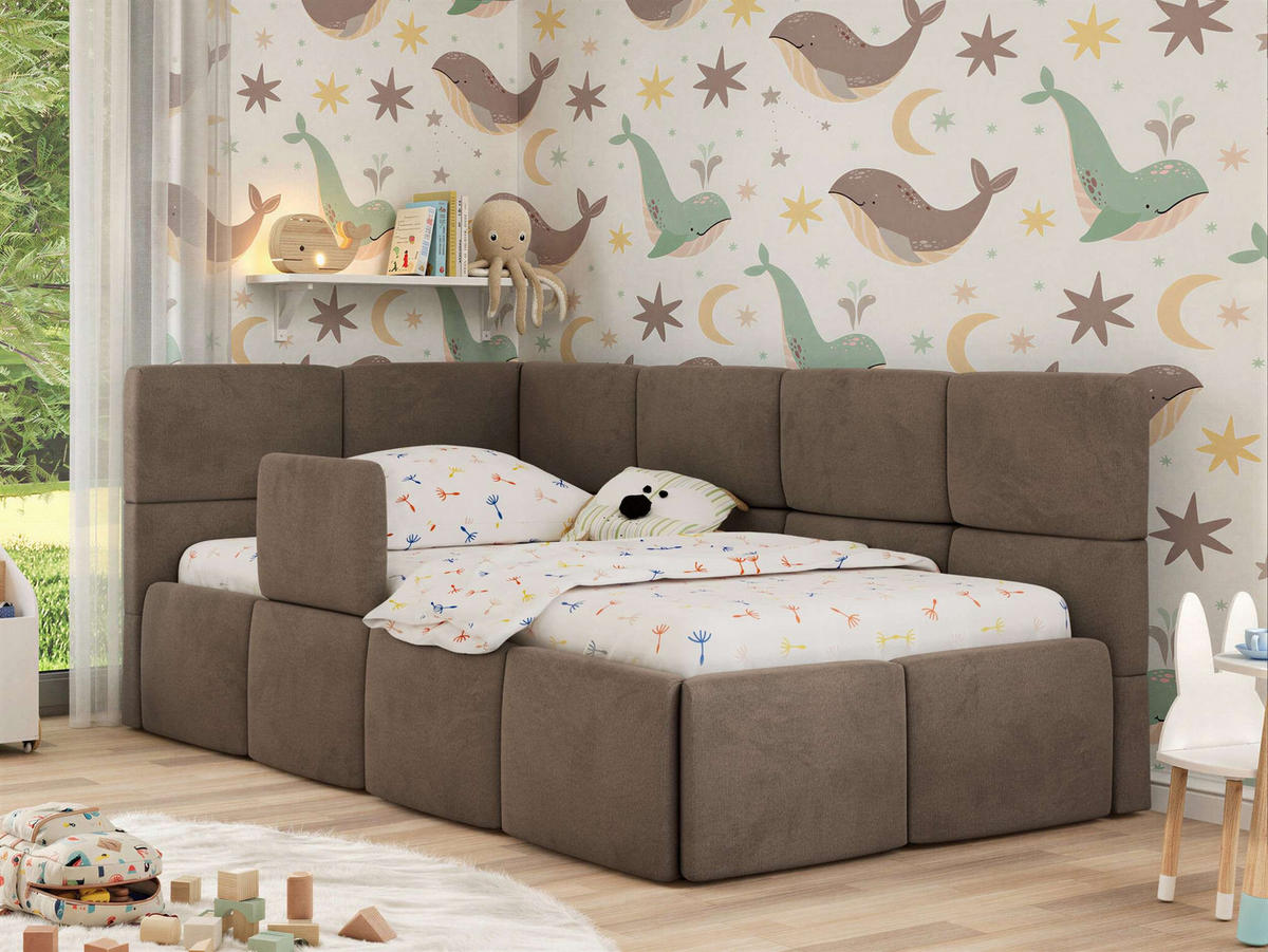 DĚTSKÁ POSTEL ARVO ALTA 90/200 - Hnědá Samet - Vlevo - světle hnědá, textil (90/200cm) - MKS