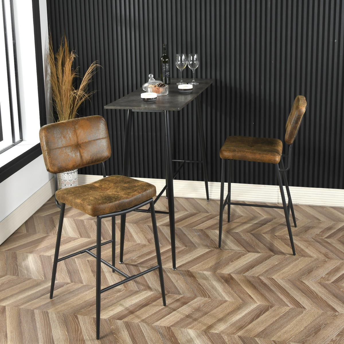 BARHOCKER 2er-Set Gepolsterte in Wildlederoptik mit Rückenlehne und Fußstütze, 69 cm Sitzhöhe - Braun, Metall (46/102/51cm) - Meubles Cosy